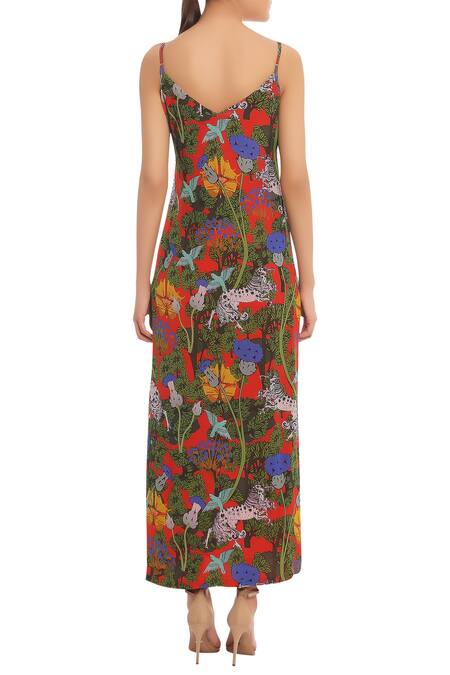 Shop Masaba Red Printed Spaghetti Dress at Aza Fashions Shop_Masaba_Red Printed Spaghetti Dress_at_Aza_Fashions