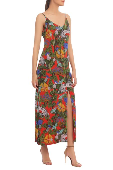 Masaba Red Printed Spaghetti Dress Online at Aza Fashions Masaba_Red Printed Spaghetti Dress_Online_at_Aza_Fashions