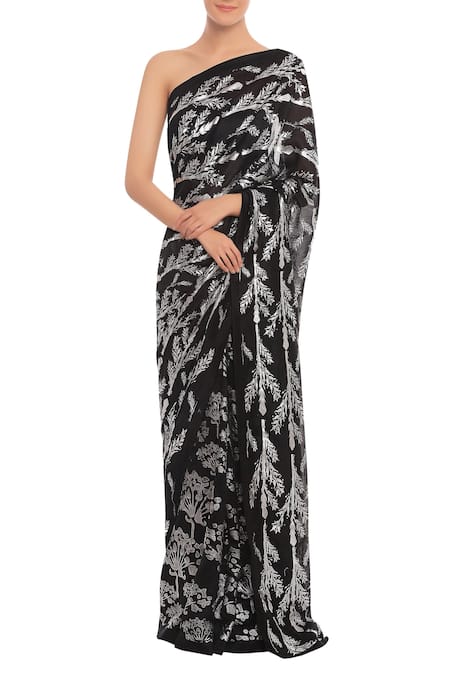 Masaba Black Printed Leaf Motif Saree