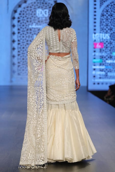 Shop_Rabani & Rakha_Off White Hand Embroidered Lehenga Saree  _at_Aza_Fashions