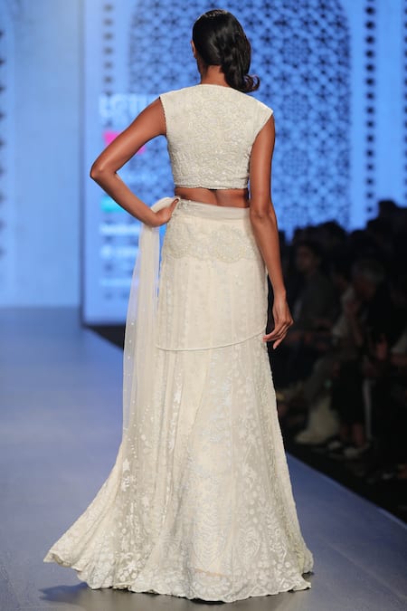 Shop_Rabani & Rakha_Off White Hand Embroidered Lehenga Saree  _at_Aza_Fashions