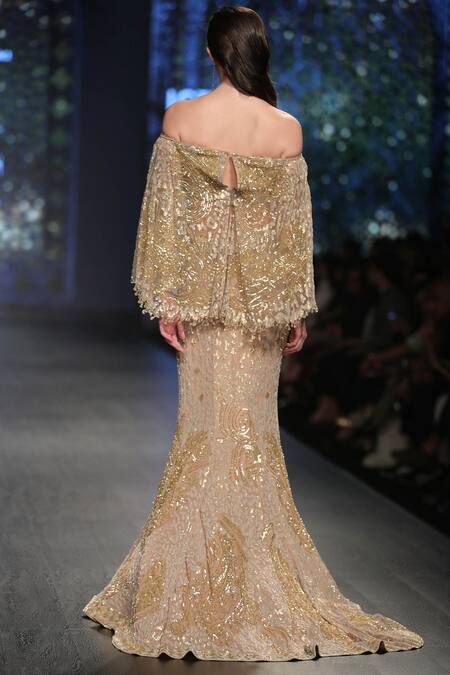 Shop_Rabani & Rakha_Gold Hand Embroidered Lehenga Set _at_Aza_Fashions