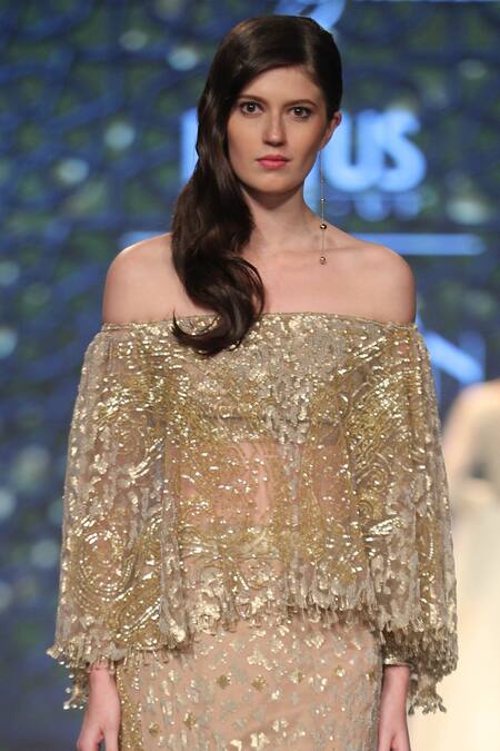 Rabani & Rakha_Gold Hand Embroidered Lehenga Set _Online_at_Aza_Fashions