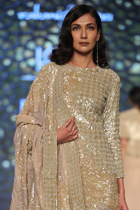 Rabani & Rakha_Gold Embroidered Lehenga Kurta Set _Online_at_Aza_Fashions
