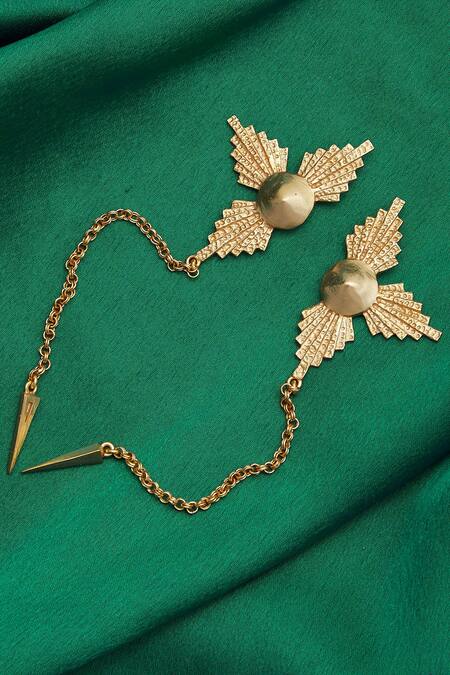 Buy_Flower Child By Shaheen Abbas_Gold Plated Textured Earrings_Online_at_Aza_Fashions