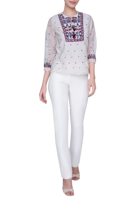 Grassroot By Anita Dongre Floral Embroidered Top Online at Aza Fashions Grassroot By Anita Dongre_Floral Embroidered Top_Online_at_Aza_Fashions