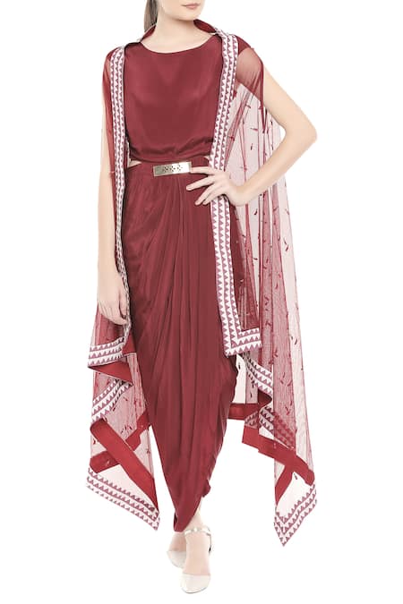 Soup by Sougat Paul Draped Dress With Asymmetrical Jacket 