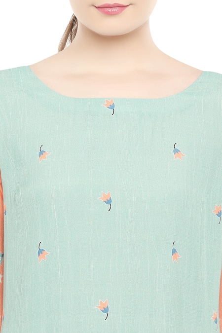 Soup by Sougat Paul_Blue Round Printed Kurta Palazzo Set _at_Aza_Fashions