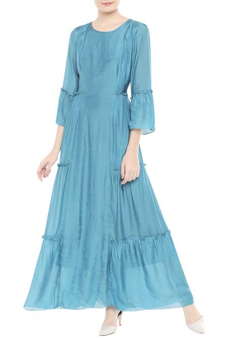 Soup By Sougat Paul_Blue Round Tiered Anarkali Kurta With Dupatta_Online_at_Aza_Fashions