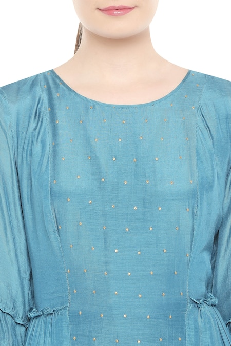 Buy_Soup By Sougat Paul_Blue Round Tiered Anarkali Kurta With Dupatta_Online_at_Aza_Fashions