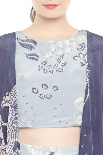 Shop_Soup By Sougat Paul_Blue Floral Print Skirt Crop Top And Jacket_Online_at_Aza_Fashions