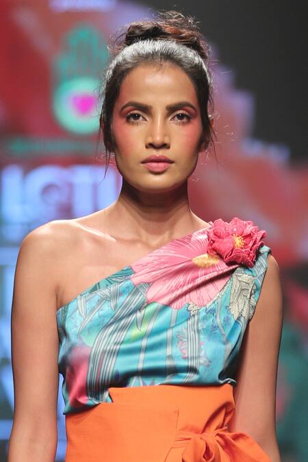 Siddhartha Bansal Green One Shoulder Printed Dress Online at Aza Fashions Siddhartha Bansal_Green One Shoulder Printed Dress_Online_at_Aza_Fashions