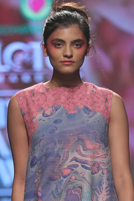 Siddhartha Bansal_Blue Marble Print Dress_Online_at_Aza_Fashions