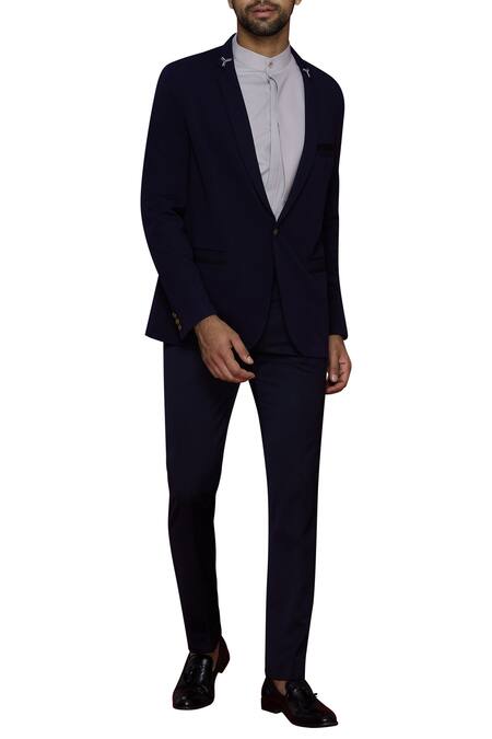 Wyci Blue Blazer Jacket With Embroidery