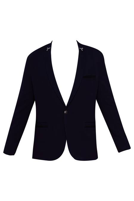 Buy Wyci Blue Blazer Jacket With Embroidery Online at Aza Fashions Buy_Wyci_Blue Blazer Jacket With Embroidery_Online_at_Aza_Fashions