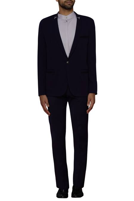 Shop Wyci Blue Blazer Jacket With Embroidery Online at Aza Fashions Shop_Wyci_Blue Blazer Jacket With Embroidery_Online_at_Aza_Fashions