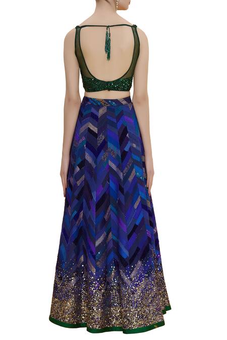 Shop Priyanka Raajiv Blue Embroidered Blouse With Maheshwari Lehenga Set at Aza Fashions Shop_Priyanka Raajiv_Blue Embroidered Blouse With Maheshwari Lehenga Set _at_Aza_Fashions