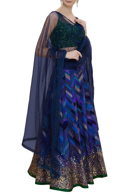 Priyanka Raajiv Blue Embroidered Blouse With Maheshwari Lehenga Set Online at Aza Fashions Priyanka Raajiv_Blue Embroidered Blouse With Maheshwari Lehenga Set _Online_at_Aza_Fashions
