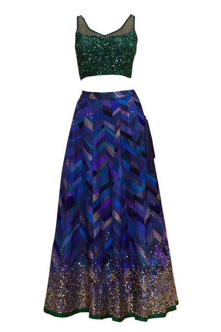 Buy Priyanka Raajiv Blue Embroidered Blouse With Maheshwari Lehenga Set Online at Aza Fashions Buy_Priyanka Raajiv_Blue Embroidered Blouse With Maheshwari Lehenga Set _Online_at_Aza_Fashions