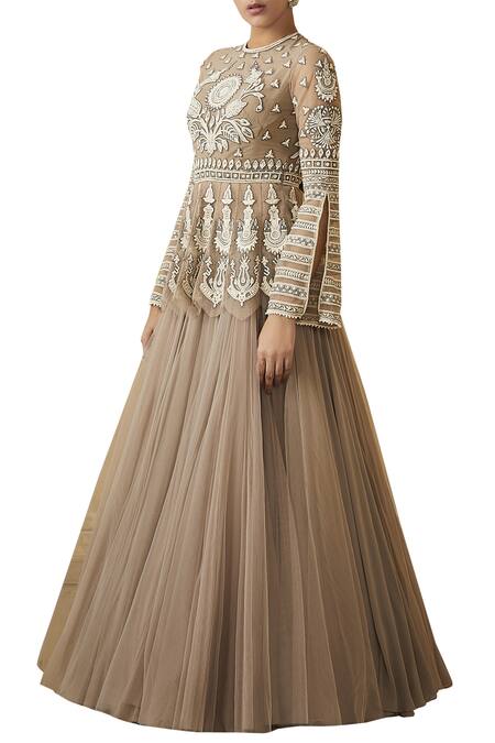 Tarun Tahiliani_Grey Embroidered Lehenga Set_Online_at_Aza_Fashions