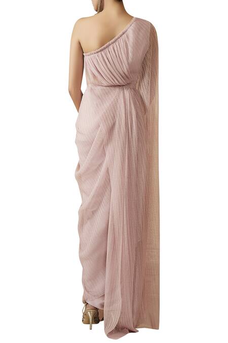 Shop Tarun Tahiliani Pink One Shoulder Draped Gown at Aza Fashions Shop_Tarun Tahiliani_Pink One Shoulder Draped Gown _at_Aza_Fashions