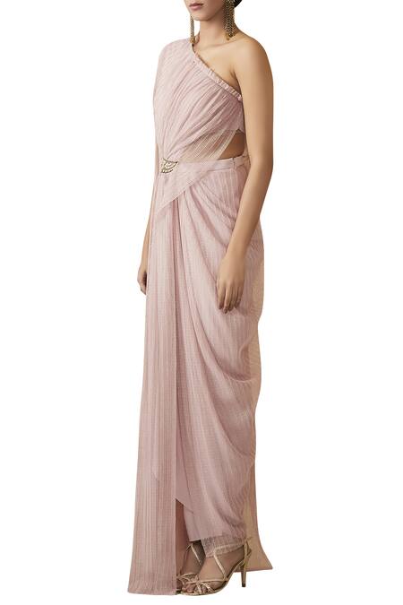Tarun Tahiliani Pink One Shoulder Draped Gown Online at Aza Fashions Tarun Tahiliani_Pink One Shoulder Draped Gown _Online_at_Aza_Fashions