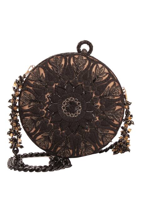 Tarun Tahiliani Black Embroidered Clutch Cum Sling Bag