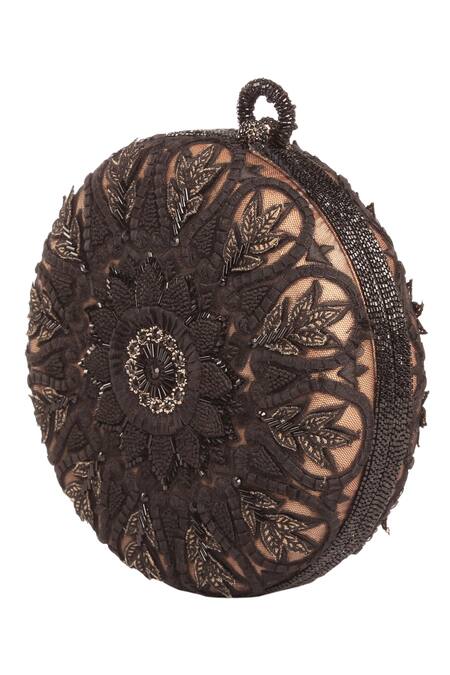 Shop Tarun Tahiliani Black Embroidered Clutch Cum Sling Bag at Aza Fashions Shop_Tarun Tahiliani_Black Embroidered Clutch Cum Sling Bag_at_Aza_Fashions