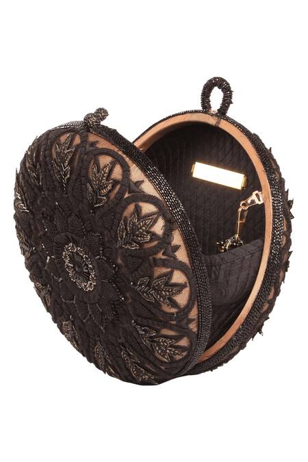 Tarun Tahiliani Black Embroidered Clutch Cum Sling Bag Online at Aza Fashions Tarun Tahiliani_Black Embroidered Clutch Cum Sling Bag_Online_at_Aza_Fashions