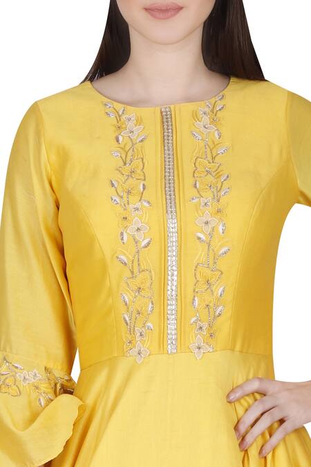 Shop_Julie By Julie Shah_Yellow Round Chanderi Kurta Sharara Set _Online_at_Aza_Fashions