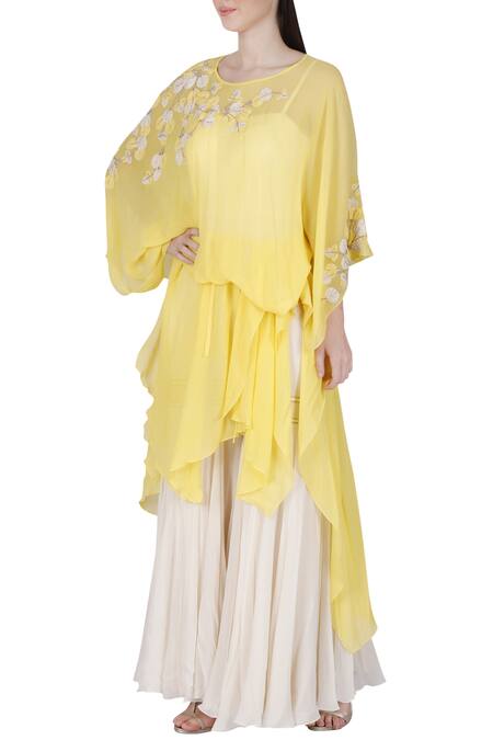 Julie By Julie Shah_White Beaded Tunic With Jumpsuit _Online_at_Aza_Fashions