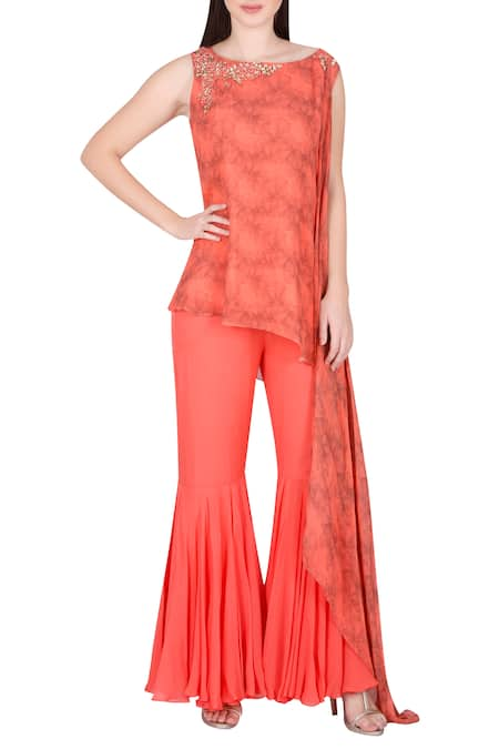 Julie by Julie Shah Orange Draped Asymmetric Tunic