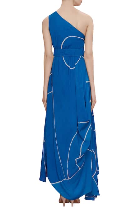Shop Vedika M Blue Printed Dress at Aza Fashions Shop_Vedika M_Blue Printed Dress _at_Aza_Fashions