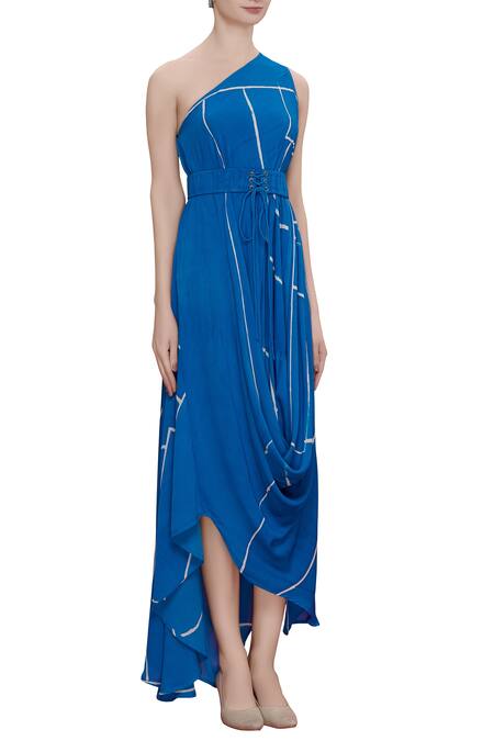 Vedika M Blue Printed Dress Online at Aza Fashions Vedika M_Blue Printed Dress _Online_at_Aza_Fashions