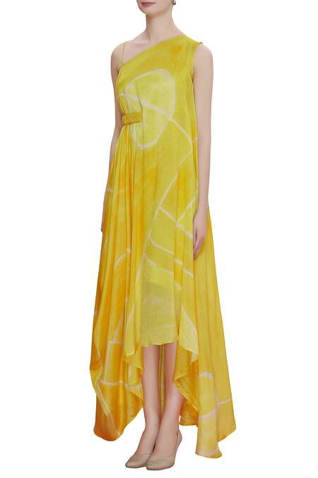 Buy Vedika M Yellow One Shoulder Cowl Draped Dress Online at Aza Fashions Buy_Vedika M_Yellow One Shoulder Cowl Draped Dress _Online_at_Aza_Fashions