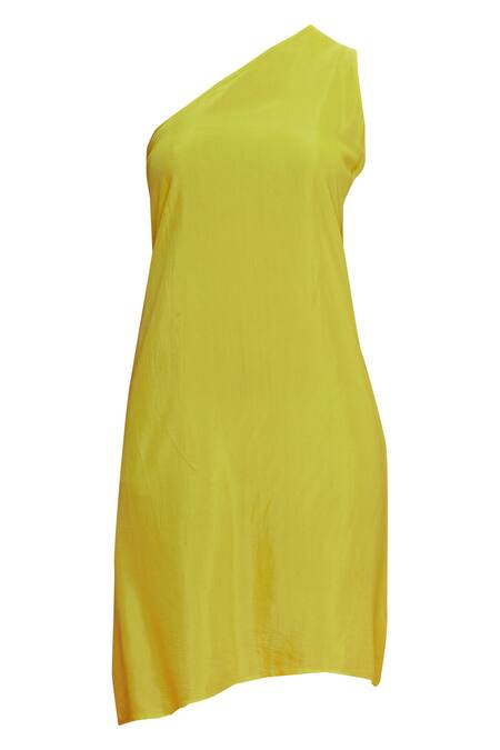 Shop Vedika M Yellow One Shoulder Cowl Draped Dress Online at Aza Fashions Shop_Vedika M_Yellow One Shoulder Cowl Draped Dress _Online_at_Aza_Fashions