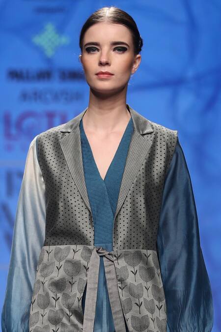 Arcvsh By Pallavi Singh_Grey Printed Jacket With Top And Pant _Online_at_Aza_Fashions