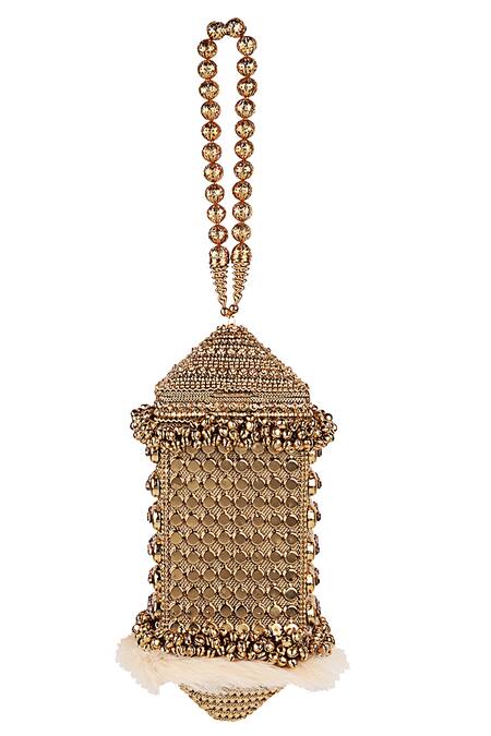 Shop Puneet Gupta Gold Swarovski Bead Embellished Potli Bag at Aza Fashions Shop_Puneet Gupta_Gold Swarovski Bead Embellished Potli Bag_at_Aza_Fashions