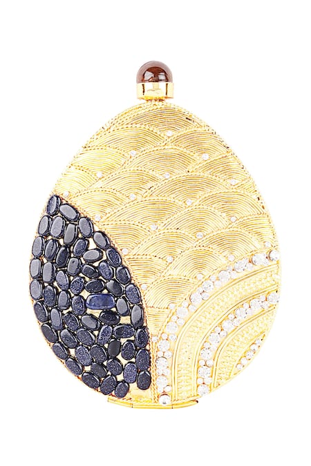 Puneet Gupta Gold Lapis Lazuli Stones Oval Shaped Embellished Clutch 