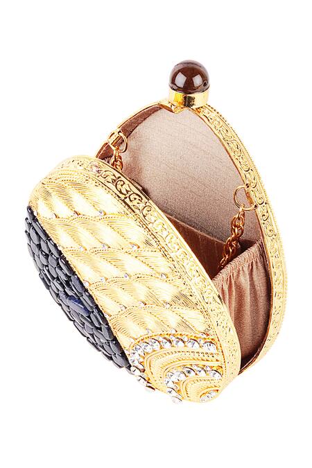 Puneet Gupta_Gold Lapis Lazuli Stones Oval Shaped Embellished Clutch_Online_at_Aza_Fashions