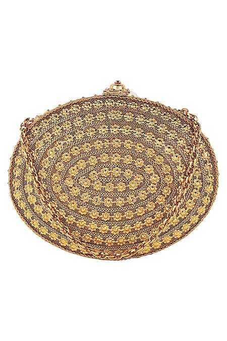 Shop Puneet Gupta Beige 3d Flower Embellished Oval Clutch at Aza Fashions Shop_Puneet Gupta_Beige 3d Flower Embellished Oval Clutch_at_Aza_Fashions