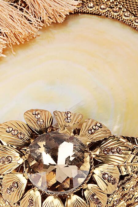 Shop Puneet Gupta Gold Sea Shell Box Shaped Tassel Detail Clutch Online at Aza Fashions Shop_Puneet Gupta_Gold Sea Shell Box Shaped Tassel Detail Clutch_Online_at_Aza_Fashions