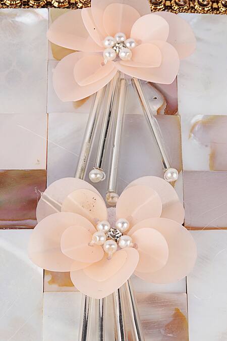 Shop_Puneet Gupta_Beige 3d Sequins Flowers Embellished Clutch_Online_at_Aza_Fashions