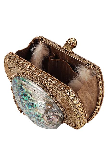 Puneet Gupta Beige Metal Chain Detail Clutch Online at Aza Fashions Puneet Gupta_Beige Metal Chain Detail Clutch_Online_at_Aza_Fashions