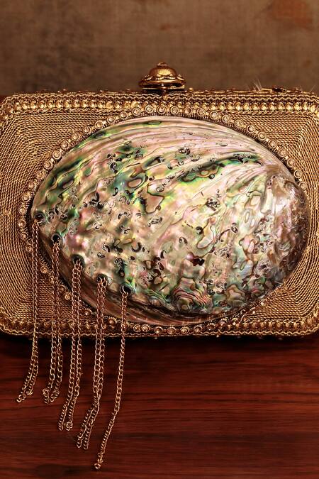 Buy Puneet Gupta Beige Metal Chain Detail Clutch Online at Aza Fashions Buy_Puneet Gupta_Beige Metal Chain Detail Clutch_Online_at_Aza_Fashions