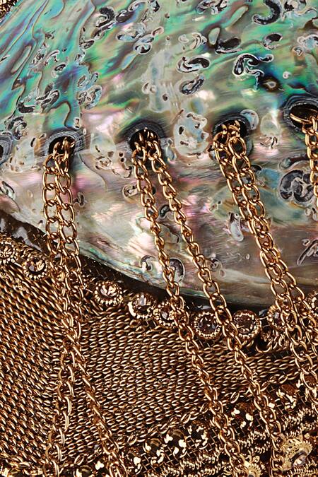 Shop Puneet Gupta Beige Metal Chain Detail Clutch Online at Aza Fashions Shop_Puneet Gupta_Beige Metal Chain Detail Clutch_Online_at_Aza_Fashions