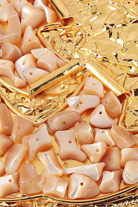 Puneet Gupta_Gold Stones Embellished Oval Clutch_Online_at_Aza_Fashions