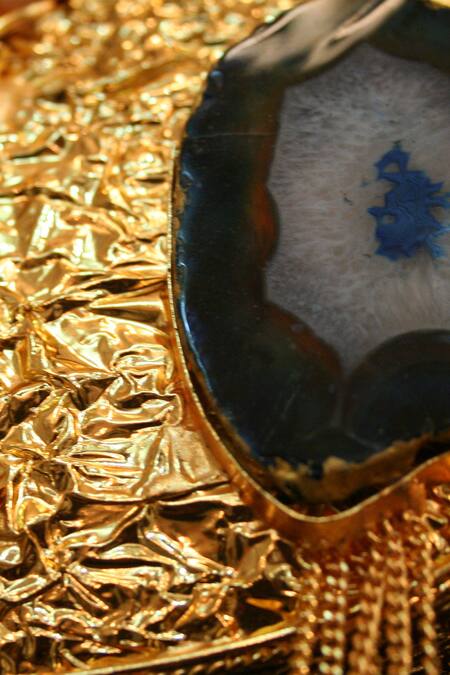 Buy_Puneet Gupta_Gold Stones Embellished Oval Clutch_Online_at_Aza_Fashions