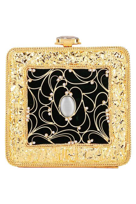Puneet Gupta Gold Embellished Box Clutch