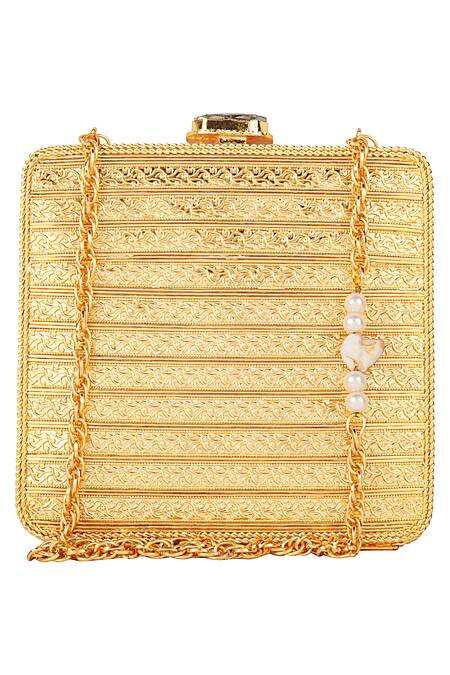 Shop Puneet Gupta Gold Embellished Box Clutch at Aza Fashions Shop_Puneet Gupta_Gold Embellished Box Clutch_at_Aza_Fashions
